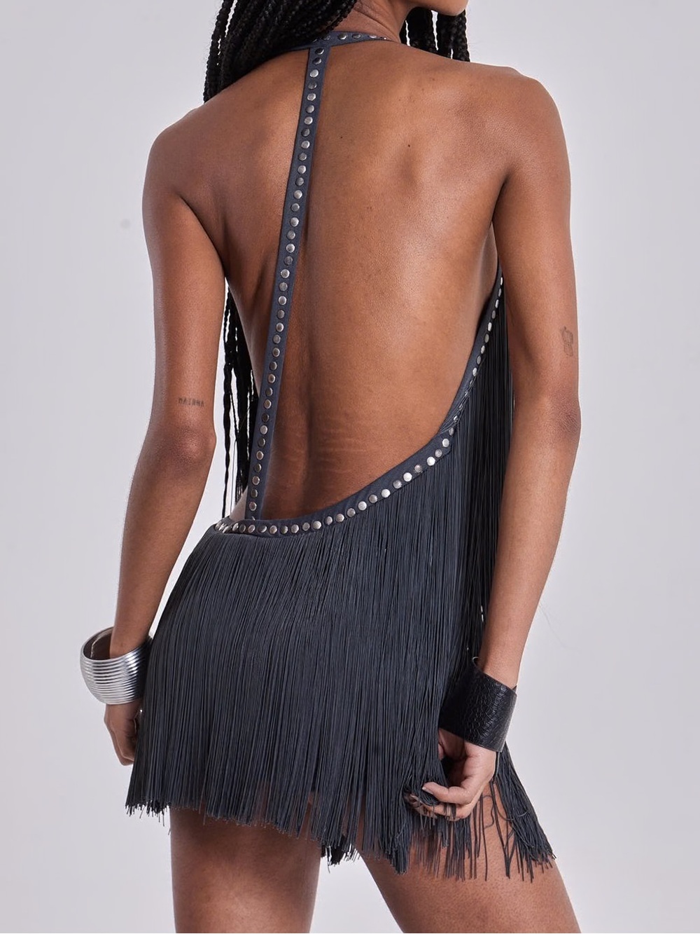 JADED LONDON Vadra Backless Fringe Mini Dress, Charcoal Grey, 6 (US) - Picture 2 of 13
